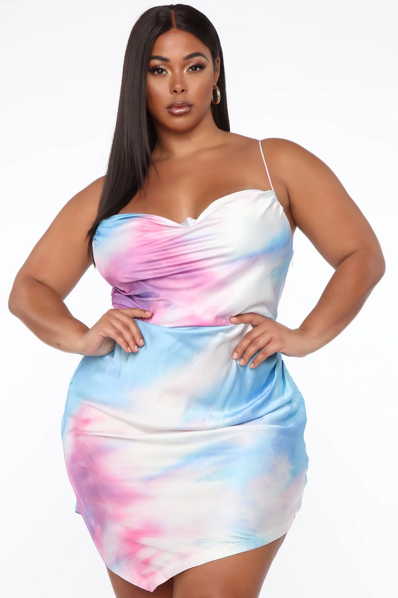 Fashion Nova On Cloud Nine Satin Mini Slip Dress - Blue/Pink - Image 6