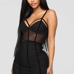 Fashion Nova Avenge Mesh Dress - Black