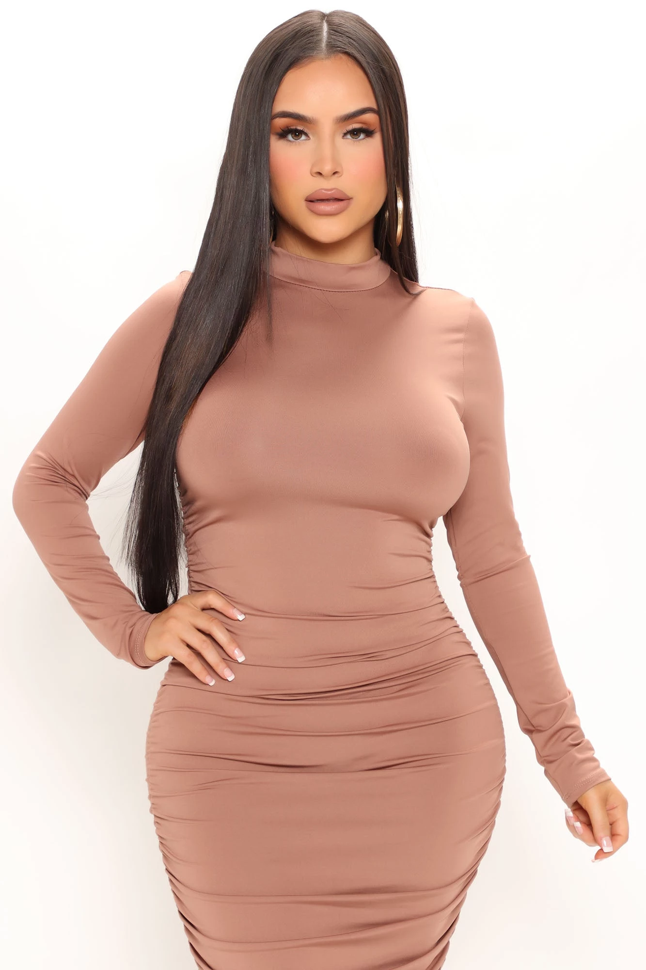 Fashion Nova Cristy Ruched Midi Dress - Chocolate 4 Fashion Nova Cristy Ruched Midi Dress - Chocolate - Image 2