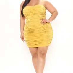 Fashion Nova Giana Ruched Mini Dress - Mustard -fashion nova dresses Shop 01 11 22Studio3 RT JH 11 49 53 43 736331 Mustard 0615 PLUS KS