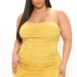 Fashion Nova Giana Ruched Mini Dress - Mustard -fashion nova dresses Shop 01 11 22Studio3 RT JH 11 49 55 43 736331 Mustard 0616 PLUS KS