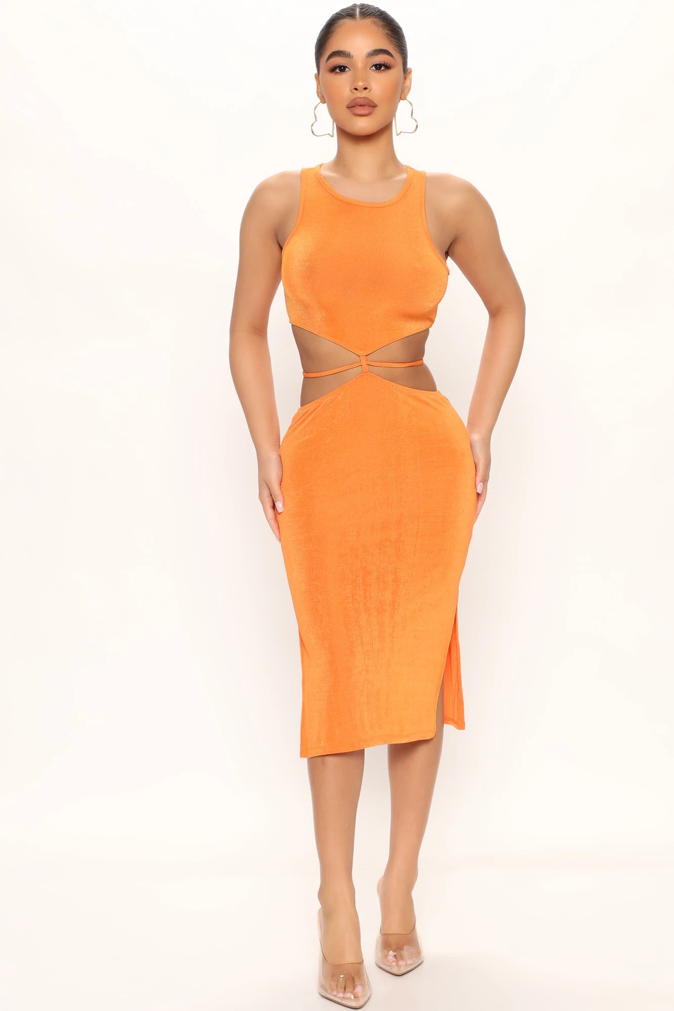 Fashion Nova Start Off Right Slinky Midi Dress - Orange 3 Fashion Nova Start Off Right Slinky Midi Dress - Orange