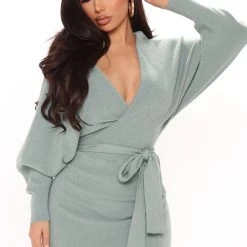 Fashion Nova Annabelle Sweater Mini Dress - Sage