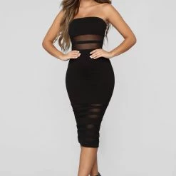 Fashion Nova A Little Meshed Up Midi Dress - Black