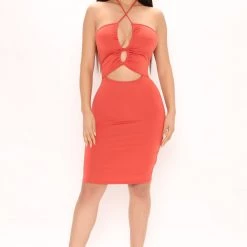 Fashion Nova Worth The Trouble Mini Dress - Rust