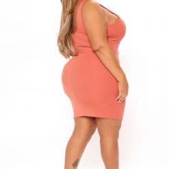 Fashion Nova Sculpted Ribbed Mini Dress - Rust -fashion nova dresses Shop 01 27 22Studio4 RT KH 13 16 51 35 4530DY Rust 2581 PLUS KS