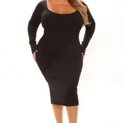 Fashion Nova Desire Double Scoop Snatched Midi Dress - Black -fashion nova dresses Shop 02 02 22Studio1 RT RL 11 35 47 32 D14313 Black 14322 PLUS KS