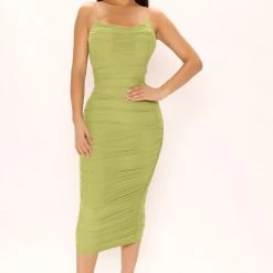 Fashion Nova Show Off Mesh Midi Dress - Chartreuse