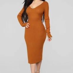 Fashion Nova For The Thrill Of It Midi Dress - Rust