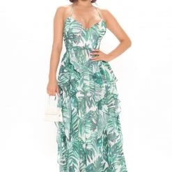 Fashion Nova Wild In The Jungle Printed Maxi Dress - Green