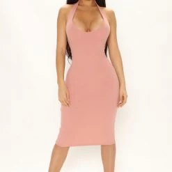 Fashion Nova Isabelle Halter Midi Dress - Mauve