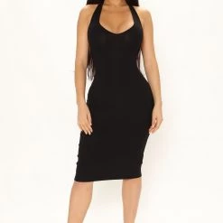 Fashion Nova Isabelle Halter Midi Dress - Black