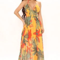 Fashion Nova Kenz Halter Maxi Dress - Orange/combo