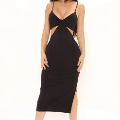 Fashion Nova Analisa Cut Out Midi Dress - Black