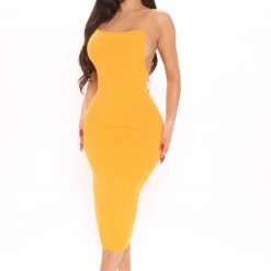 Fashion Nova Most Reliable Ribbed Midi Dress - Orange