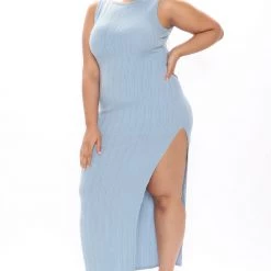 Fashion Nova Keep It Basic Ribbed Maxi Dress - Blue -fashion nova dresses Shop 02 12 21Studio4 SN DJ 10 09 14 3 D6112 Blue P 52945 PLUS KL