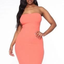 Fashion Nova Nova Dime Ribbed Midi Dress - Coral -fashion nova dresses Shop 02 14 20 studio 3 hf cp 15 02 53 46 rd38545 coral 0082 rg