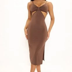Fashion Nova Analisa Cut Out Midi Dress - Chocolate