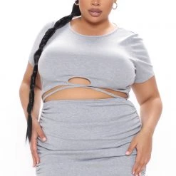 Fashion Nova Daysia Ruched Mini Dress - Heather Grey -fashion nova dresses Shop 02 15 21Studio4 MS T 14 45 57 64 DI5437 HeatherGrey 53228 PLUS JK