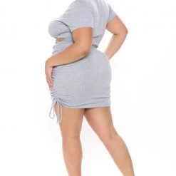 Fashion Nova Daysia Ruched Mini Dress - Heather Grey -fashion nova dresses Shop 02 15 21Studio4 MS T 14 46 10 64 DI5437 HeatherGrey 53234 PLUS JK