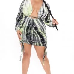 Fashion Nova Watch Me Ruche Tie Dye Mini Dress - Green -fashion nova dresses Shop 02 15 21Studio4 MS T 15 11 08 71 D1440 Green 52958 PLUS JK