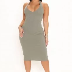 Fashion Nova Isabelle Halter Midi Dress - Olive