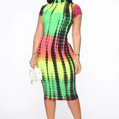 Fashion Nova Blurred Lines Tie Dye Midi Dress - Multi Color