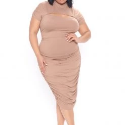 Fashion Nova Only Ruched Mini Dress - Taupe -fashion nova dresses Shop 02 19 21Studio4 SN KW 11 47 28 26 JD42170 Taupe P PLUS 53079 WG