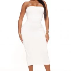 Fashion Nova Tanya Double Lined Midi Dress - White