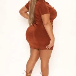 Fashion Nova Janelle Ruched Shirt Dress - Cognac -fashion nova dresses Shop 02 22 22Studio1 DM AC 11 44 59 32 JD10784 Cognac 4400 PLUS KS