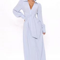 Fashion Nova Feelin' Thoughtful Shirt Dress - Blue