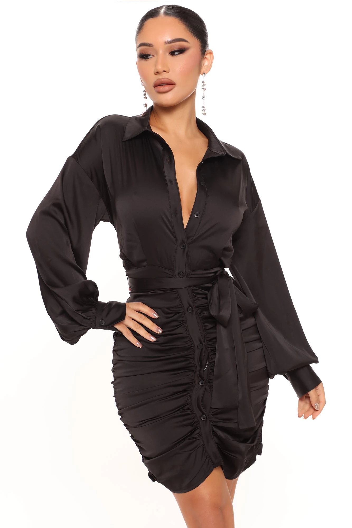 Fashion Nova Annaith Satin Shirt Dress - Black 3 Fashion Nova Annaith Satin Shirt Dress - Black