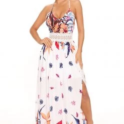 Fashion Nova Holy Slit Sleeveless Maxi Dress - White/combo