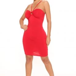 Fashion Nova Elisabeth Halter Mini Dress - Red