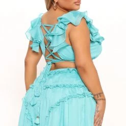 Fashion Nova Good Times Only Ruffle Mini Dress - Turquoise -fashion nova dresses Shop 02 28 22Studio1 MS AC 13 33 59 38 LD7348 Turquoise 6774 PLUS WG