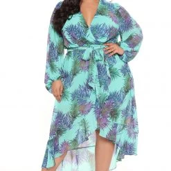 Fashion Nova Nadine Long Sleeve Midi Dress - Teal/combo -fashion nova dresses Shop 02 28 22Studio3 ME KP 14 58 16 36 DM1494 Tealcombo 4032 PLUS KL