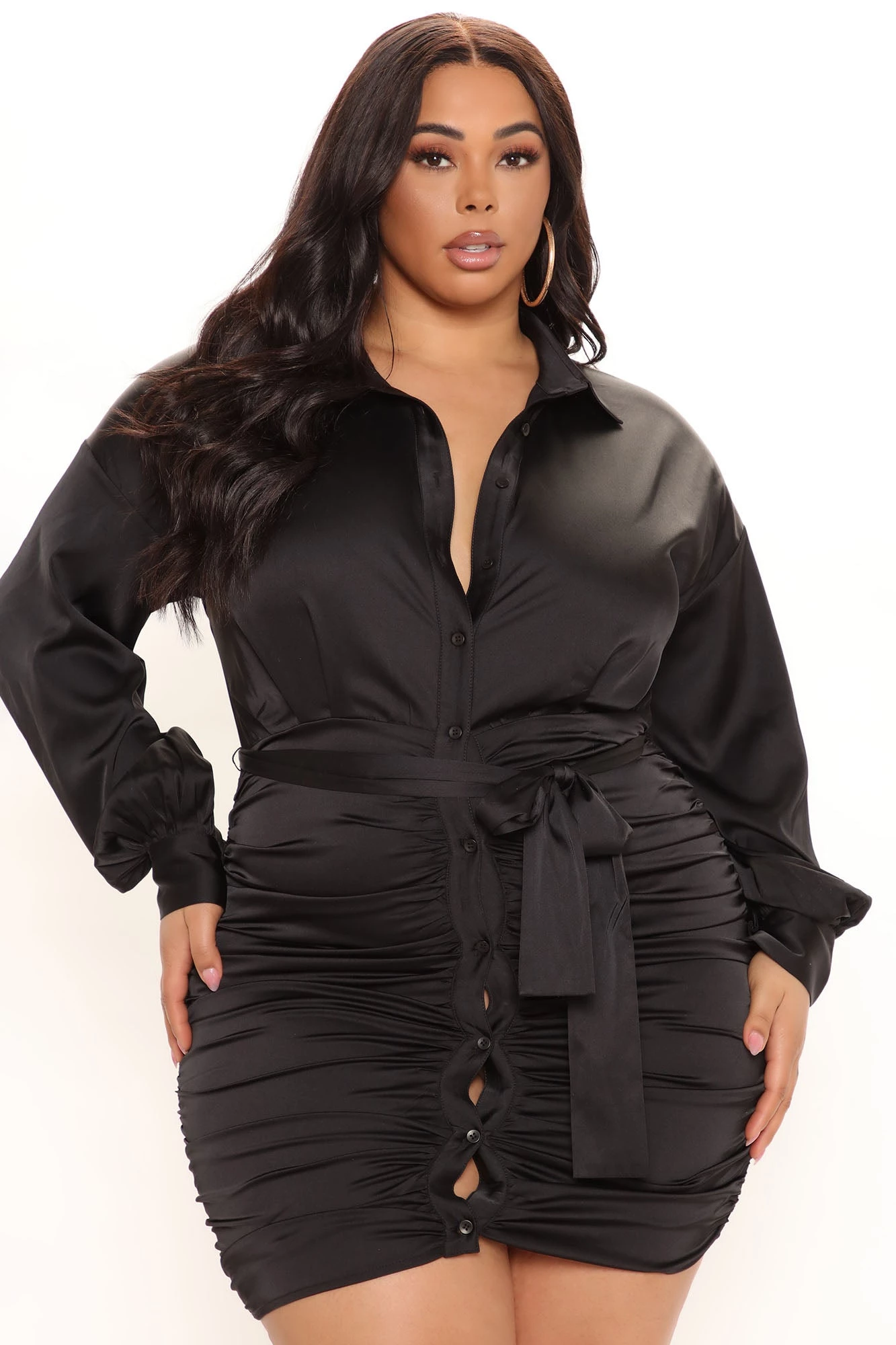 Fashion Nova Annaith Satin Shirt Dress - Black 7 Fashion Nova Annaith Satin Shirt Dress - Black - Image 5