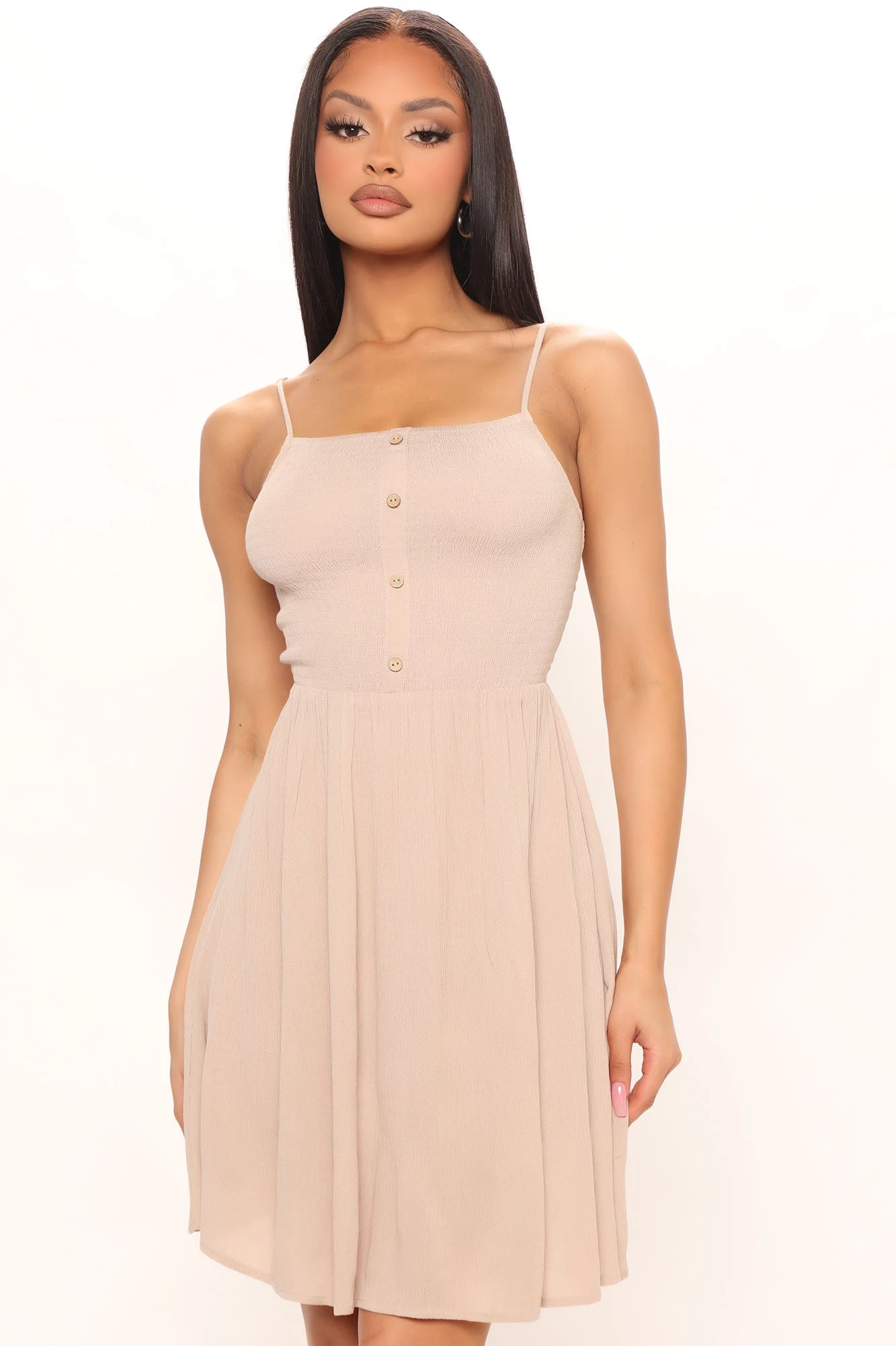 Fashion Nova Sylvie Smocked Mini Dress - Taupe 4 Fashion Nova Sylvie Smocked Mini Dress - Taupe - Image 2