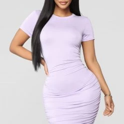 Fashion Nova Casual Chillin' Ruched Mini Dress - Lavender