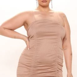 Fashion Nova Jessica Ruched Mini Dress - Taupe -fashion nova dresses Shop 03 07 22Studio2 RT KJ 10 00 28 8 J3G4023C Taupe 0968 PLUS PB