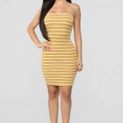Fashion Nova Summer Ready Stripe Dress - Mustard/Combo