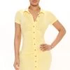 Fashion Nova Ralene Ruched Shirt Dress - Yellow