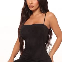 Fashion Nova Loryanne Ribbed Mini Dress - Black
