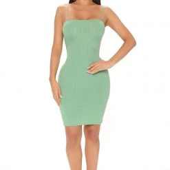 Fashion Nova Loryanne Ribbed Mini Dress - Green