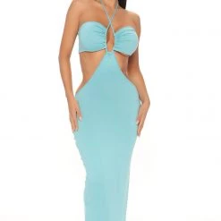 Fashion Nova Hot And Bothered Maxi Dress - Turquoise