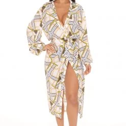 Fashion Nova Lavina Midi Shirt Dress - White/combo