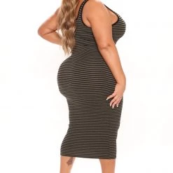 Fashion Nova Fine Lines Striped Midi Dress - Olive/combo -fashion nova dresses Shop 03 15 22Studio1 RT CP 13 45 40 37 RD61553 Olivecombo 0490 PLUS KS