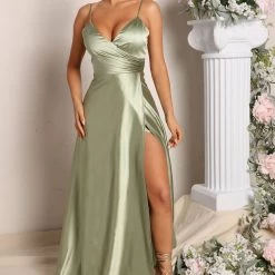 Fashion Nova Mia Satin Maxi Dress - Green