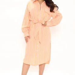 Fashion Nova Spring Picnics Shirt Dress - Orange