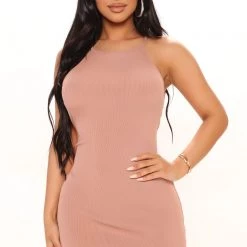 Fashion Nova Riley Ribbed Mini Dress - Mocha